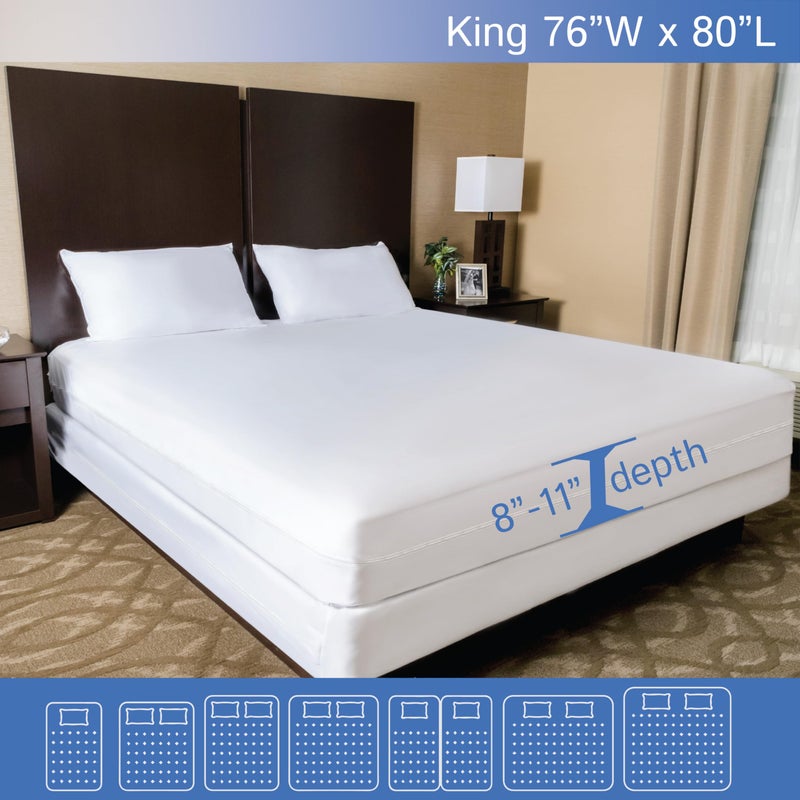 Four Seasons Essentials King Zippered Mattress Protector (8"-11" Depth) Waterproof Encasement Premium Quality Hypoallergenic Bed Cover Protects from Dust White - Image 2